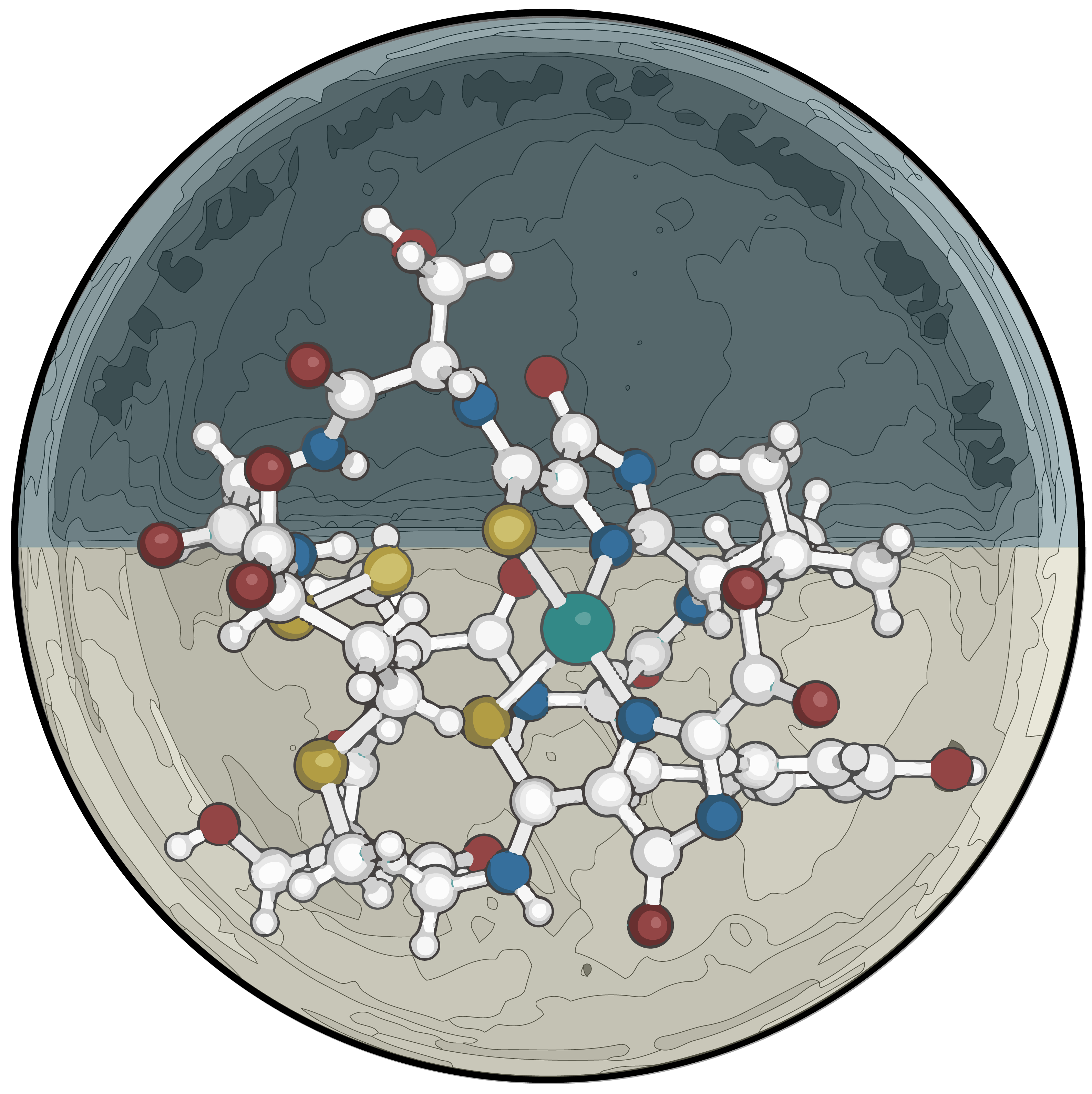 a placeholder illustration of a molecule in front of a CAS agar plate
